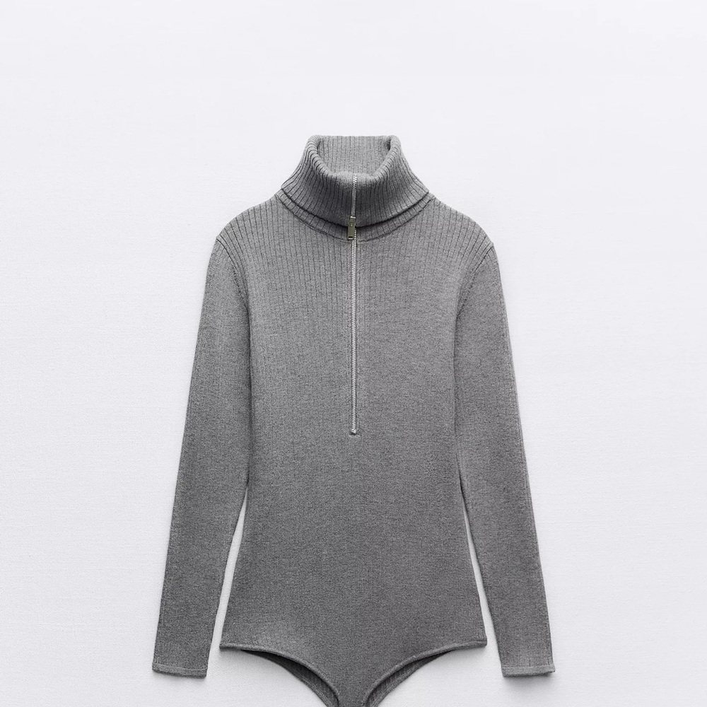 Zara Gray Turtleneck Sweater Bodysuit - Picture 5 of 9
